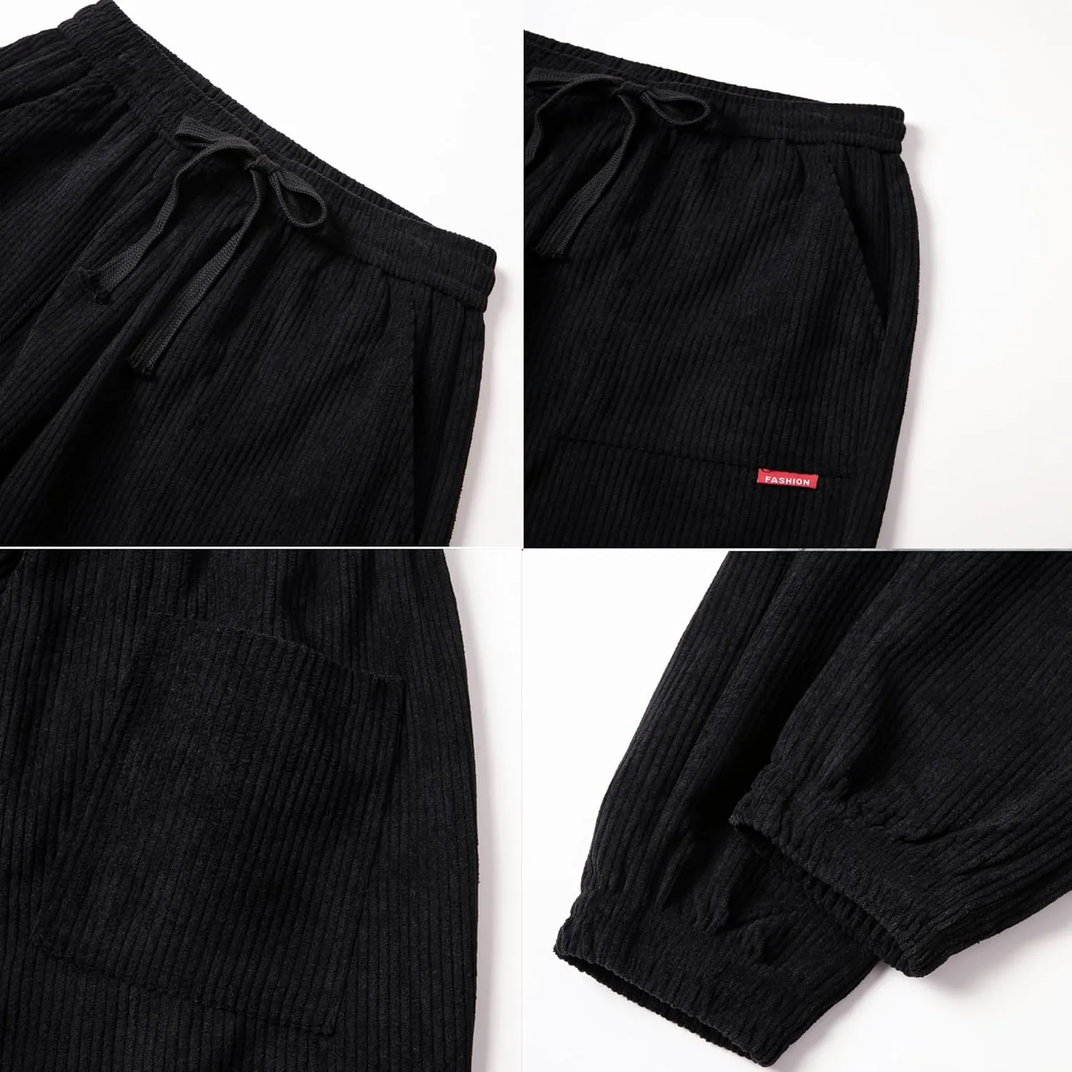 WZIKAI Mens Corduroy Pants Elastic Waist Drawstring Tapered Joggers Sweatpants Casual Long Fashion Trousers with Pockets
