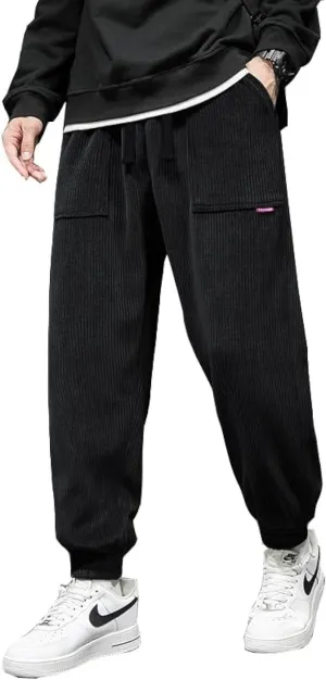 WZIKAI Mens Corduroy Pants Elastic Waist Drawstring Tapered Joggers Sweatpants Casual Long Fashion Trousers with Pockets