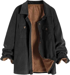 ZAFUL Women's Corduroy Loose Jacket Vintage Raglan Sleeve Casual Coat Hooded Windbreaker