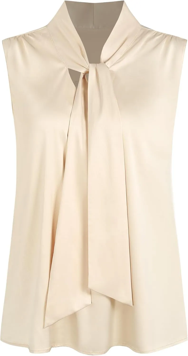 ZAFUL Women's Silk Satin Tank Tops Bow Tie Knot Mock Neck Casual Sleeveless Blouses Summer Basic Tanks Shirt