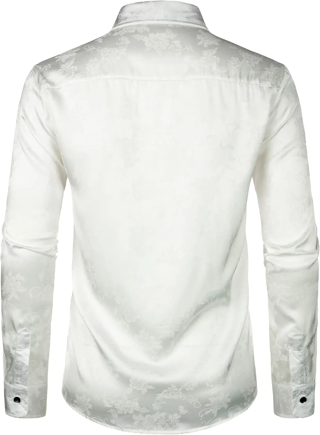 ZEROYAA Men's Hipster Jacquard Long Sleeve Satin Silk Like Button Up Dress Shirts for Party Prom